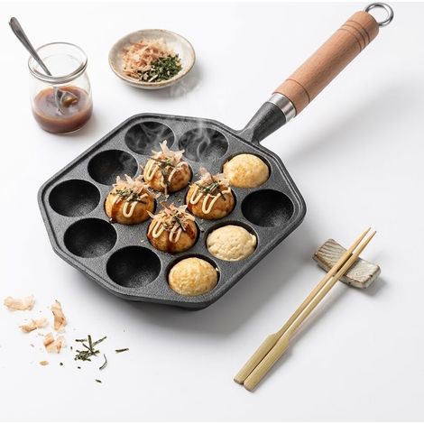 1 Poêle À Griller Takoyaki, 14 Trous En Fonte Antiadhésif, Poignée Amovible Pour Cuisine Maison (1/5)
