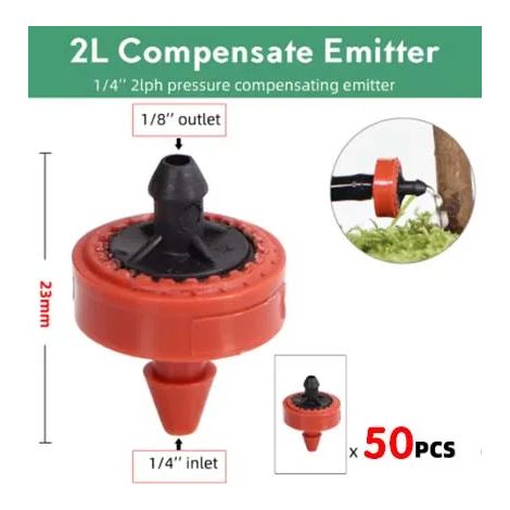 (2 L, 50 pièces) Goutteur d'irrigation goutte à goutte à compensation automatique et à pression stable pour pelouse - Durable, compact et flexible (1/4)