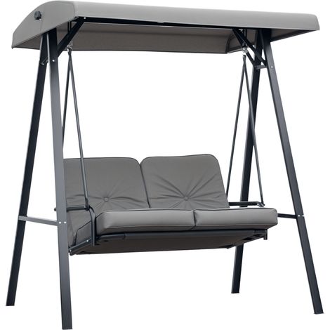 Outsunny 2 Seater Garden Swing Chair with Adjustable Tilting Canopy, Outdoor Hammock Bench with Steel Frame for Patio, Grey