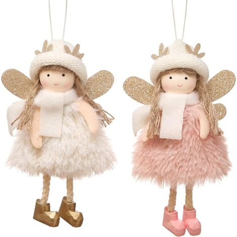 Lot de 2 ornements suspendus pour sapin de Noël Décoration de poupée ange en peluche de Noël Cadeaux de Thanksgiving Day (Angel A) (1/2)