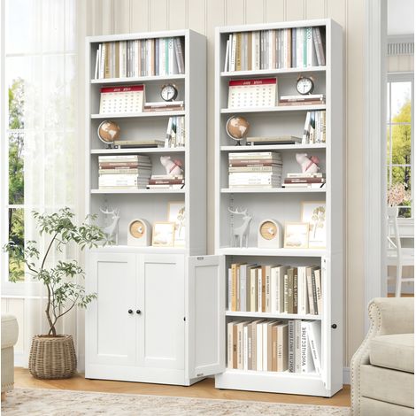 Libreria in metallo bianco a 5 livelli con porta e ripiani regolabili HAVRYA (1/5)