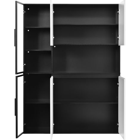 Vitrine haute en MDF blanc et noir avec éléments en verre et éclairage LED intégré (1/5)