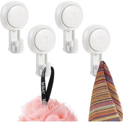 Lot de 4 Crochet plastique ventouse mural charge 5KG sans perçage,réutilisable rotation à 360 porte serviette douche torchon plaque couronne sur cuisine,salle de bain(Blanc) (1/4)