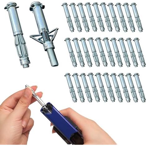 Lot de 30 boulons Molly de 0,6 cm à 8 cm, chevilles en métal pour cloison sèche, boulons Molly en acier plaqué zinc robuste, boulons d'expansion (1/5)