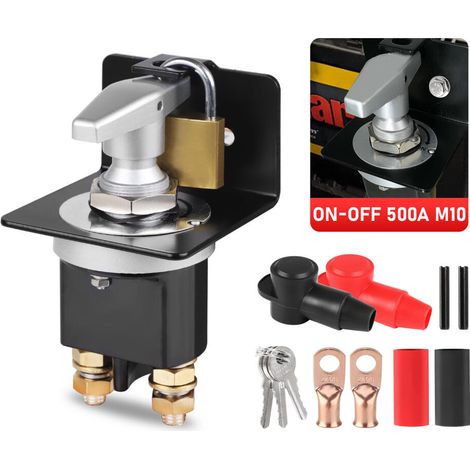 Interrupteur de batterie 12 V, 24 V, 36 V avec plaque de verrouillage, 500 A, pour voiture, camion, treuil, campingcar, bateau, pelleteuse, tracteur, campingcar et hot rods.