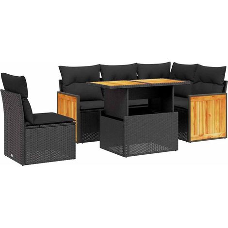 Maison Exclusive - Salon de jardin 6 pcs avec coussins noir résine tressée (1/3)