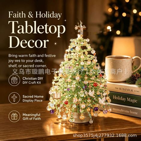 Kit DIY mini sapin de Noël en perles avec lumière, décoration de table, cadeau créatif de Noël