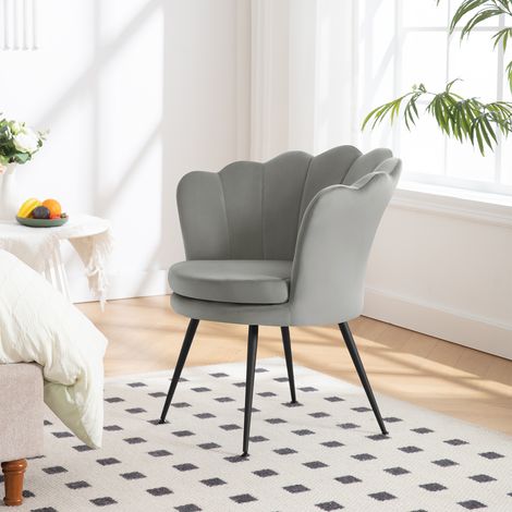 WOLTU Relaxsessel, Fernsehsessel mit Armlehne, Fernsehsessel Blumenform, Armlehnensessel Loungesessel Akzentsessel Einzelsofa, Polstersessel mit Samtbezug Metallbeinen, Grau (1/5)