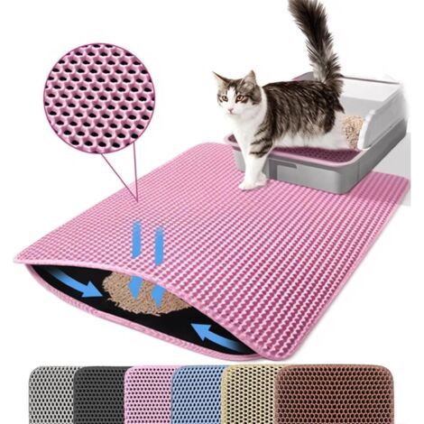 Tapis pour Litière de Chat, 30x30cm Grand Tapis à Double Couche en Nid d’Abeille pour Piéger la Litière, de Bac à Litière Anti-Urine pour Sol, Rose (1/5)