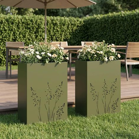 vidaXL Macetero de Jardín 2 uds. Verde oliva 50 x 30 x 75 cm (1/5)