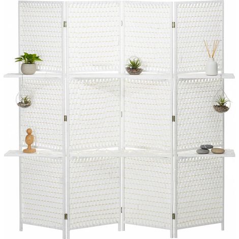 Design tressé blanc paille, plus de charme et d'intimité avec ce paravent 4 panneaux pour chambre ou salon (1/5)
