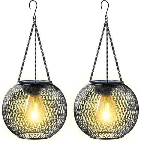 2er-Pack Solar-Hängelaternen für den Außenbereich, geeignet für Garten und Terrasse (Schwarz) (1/5)