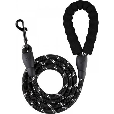Laisse pour chien avec poignée rembourrée et sangle hautement réfléchissante, pour petits, moyens et grands chiens, noire (1/4)