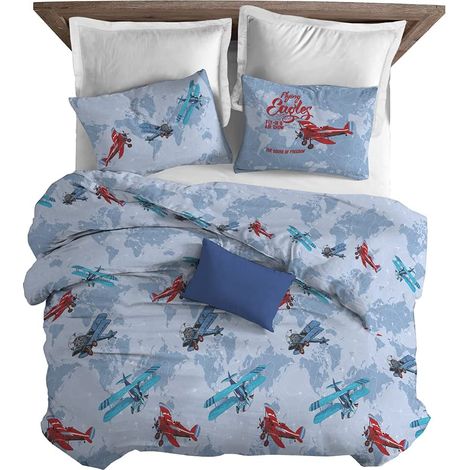 Copripiumino parure sacco e federa 100% cotone singolo matrimoniale Linea Aerei Azzurro - Singolo (1/3)