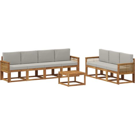 Outdoor Sofa Set 8 pcs Natural and Light Grey Polyester vidaXL