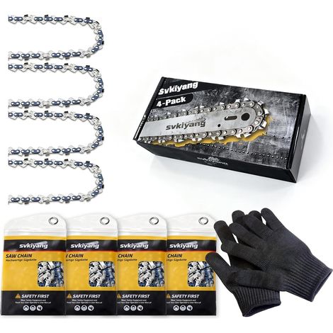 4 pièces chaînes de tronçonneuse pour guide 25 cm 3/8" LP 1,1 mm 40 TG, avec gants protection et sac rangement inclus, compatible Einhell GE-LC 18/25 Li, Makita - (1/5)