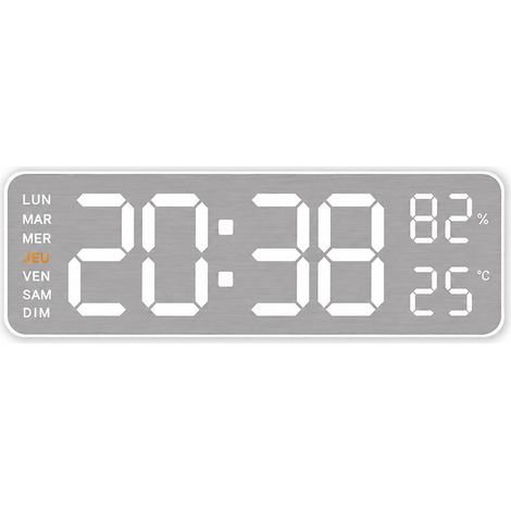 Horloge murale numérique LED rectangulaire avec thermomètre et alarme - Boîtier blanc modèle 5513 5513 réf 8299 292 g – Livraison gratuite