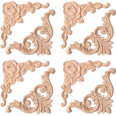 Geschnitzte Eckstücke aus Holz, Holzornamente, Holzschnitzereien, Applikationen, Rohholzapplikationen für Möbel, Türen, Schränke, Fenster, Spiegel (2 Designs)
