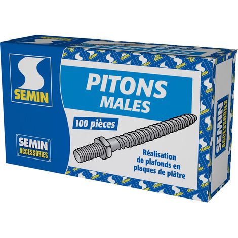 Semin – Pitons mâles pour support creux – Longueur 77 mm – Acier zingué – Boite de 100 unités – Fixation pour faux plafond
