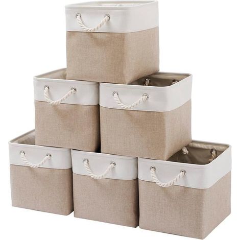 Lot de 6 grands bacs de rangement pliables en tissu avec cordes, de 28 x 28 x 28 cm, pour la maison.