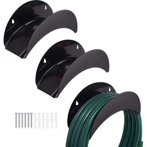Relaxdays Schlauchhalter, 3er Set, je bis 38 m Gartenschlauch, Wandmontage, Gartenschlauchhalterung, schwarz (1/5)