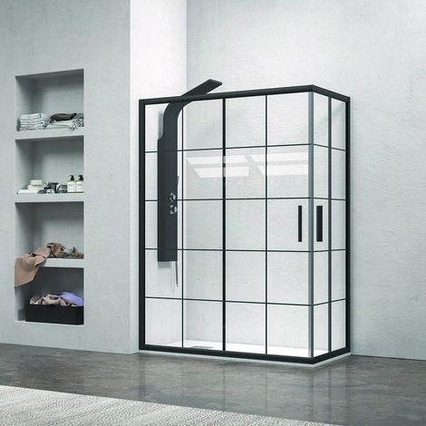 Box doccia colore nero 140x90 vetro a quadrati neri NICO-B1000 kamalu