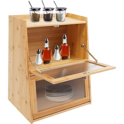 Petit buffet de cuisine en bambou pour plan de travail, buffet, armoire de cuisine avec porte en acrylique, boîte à pain pour pots à épices, ustensiles de cuisine, tasses, accessoires (1/5)