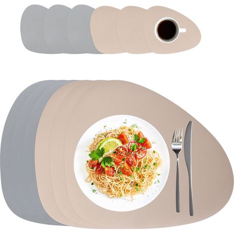 Tischsets und Untersetzer aus Kunstleder, wendbar, 6er-Pack
