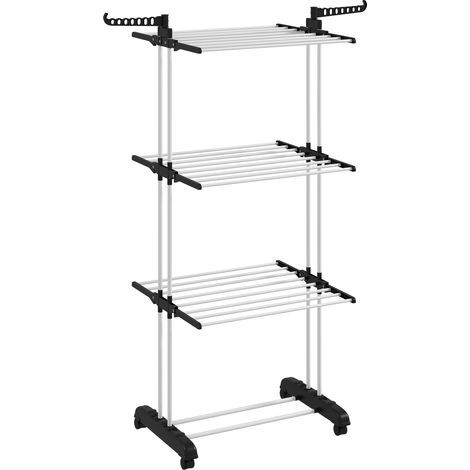 Portant vêtements 4 étages pliable, métal noir avec 4 roulettes dont 2 freinées, 73 x 64 x 177 cm (1/4)