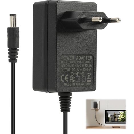 Adaptateur Secteur 12V 2A 24W Universel, Transformateur AC DC 12V 2A, 5.5x2.5mm Alimentation AC DC 100-240V pour Bandes LED, Caméras CCTV, Routeurs, Haut-parleurs, Écrans et Appareils Électroniques (1/5)