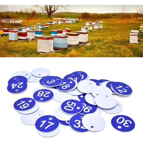 Nummerierte ABS-Etiketten, 50er-Pack (1–50), blau, für Imkerei und Viehzucht (1/5)
