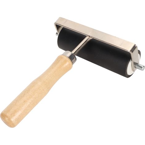 Rouleau encreur en caoutchouc de 9,9 cm de large, manche en bois, cadre métallique antidérapant, pour l'impression et le tamponnage de papier peint. (1/5)