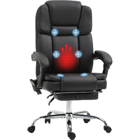Chaise de, faux cuir, noir, bureau, réglable, avec 6 points de massage, fonction chauffe, repose-pieds (1/5)