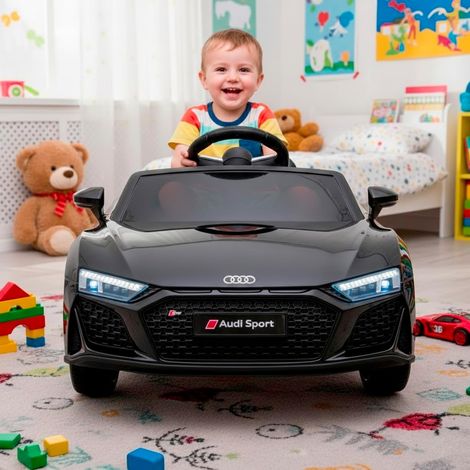 Auto Elettrica Bambini Audi R8 Sport 12V con Licenza Ufficiale Telecomando 2.4GHz Doppio Motore 30W Sedile in Eco Pelle Luci LED MP3 USB Bluetooth Porte Apribili 3–5 km/h - Colore: Nero