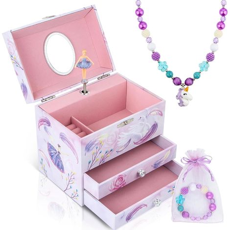 Boîte à Bijoux Musicale Pour Filles – Boîte à Musique Ballerine Avec 2 Tiroirs Coulissants, Boîte à Bijoux Pour Enfants, Cadeau d'Anniversaire Pour Enfants De 3 à 10 Ans (1/5)