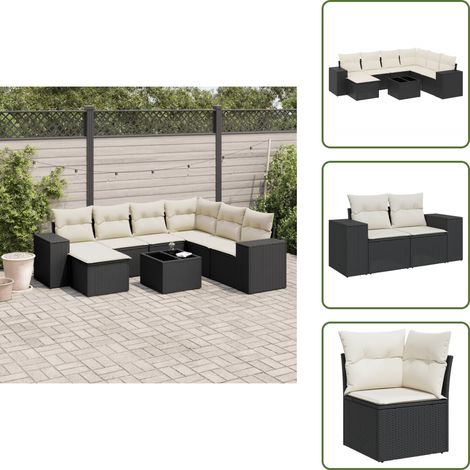 The Living Store Salon de jardin 8 pcs avec coussins noir résine tressée - Salon De Jardin - Meuble De Jardin - Set Salon De Jardin - Résine Tressée - Rotin Synthétique (1/5)