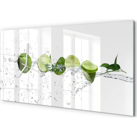 Horloge Murale Sans Tic-Tac 60x30 cm Verre Trempé Design Panoramique Citron vert et eau (1/5)