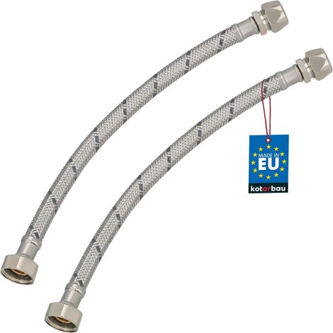 KOTARBAU® Lot de 2 Flexible Robinet 1/2" x 3/8" - Tuyau Robinet Cuisine 30 cm - Écrou Tournant x Raccord à Sertir - Rallonge Robinet Cuisine Flexible - Tuyau Flexible Plomberie - Acier Inoxydable (1/4)