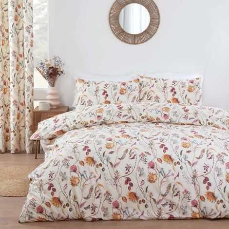 Parure de lit avec Housse de Couette Motif Floral et Papillon Multicolore sur Fond Naturel (1/4)