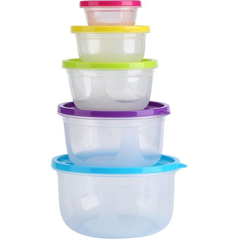 Ensemble de 5 boîtes de conservation alimentaire en plastique, écologiques, multi-capacités, peu encombrantes et conservant la fraîcheur des aliments. (1/5)