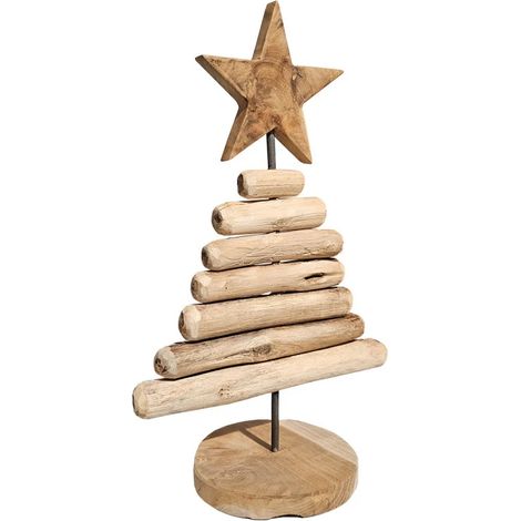 Petit sapin H. 35 cm en bois de teck et métal effet vieilli - MERRY