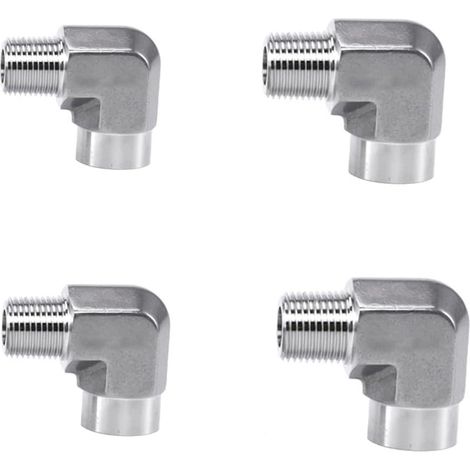 4 Stück 90-Grad-Rohrbögen aus Edelstahl, Außen- und Innengewinde, Größen 1/8" + 1/4" + 3/8" + 1/2", geeignet für Gartenarmaturen, Wohnwagen, Rasenflächen, silberfarben.