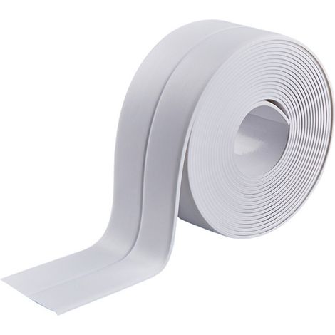 rouleaux de ruban adhésif d'étanchéité étanche en PVC blanc pour l'étanchéité des murs, douche, toilettes, cuisine, salle de bain - Grattoir inclus (1/5)