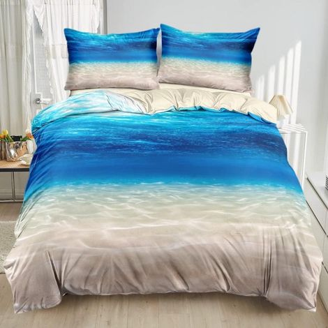 Bettwäsche-Set 135x200cm Ozean Meer Beach 3D-Druck Mikrofaser mit Reißverschluss