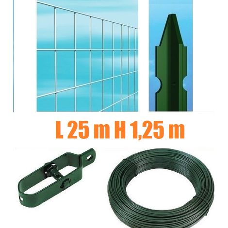Recinzione Completa Eco 25mt Lineari Rete Metallica Zincata (Rete h125 cm) (Maglia:mm50X75) con Paletti Plastificati nel Cemento (1/2)