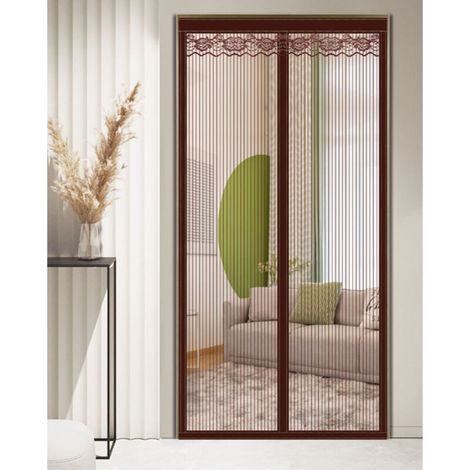 Mosquitera magnética, sin perforación, ideal para puertas de balcón y sótano (marrón, 110 x 210 cm) (1/4)