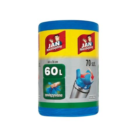 Bolsas de basura Jan Niezbędny EasyPack HD de 60 litros, azules, atadas, 70 unidades.