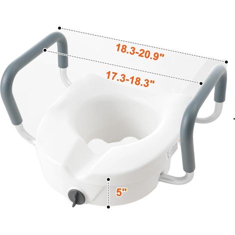 Siège de toilette surélevé, capacité de 350 lbs, accoudoirs réglables, 5in (1/2)