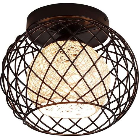 Moderne Plafonnier Industrielle Retro en Métal Cage Fer Noir,Plafonnier Vintage lustre Suspension Luminaire E27 pour Entrée,Porche,Couloir,Salle à Manger (1/5)