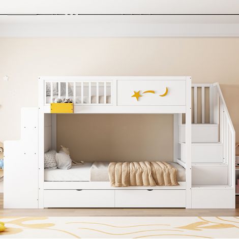 Cama litera infantil con escritorio y almacenaje blanca HAVRYA (1/5)